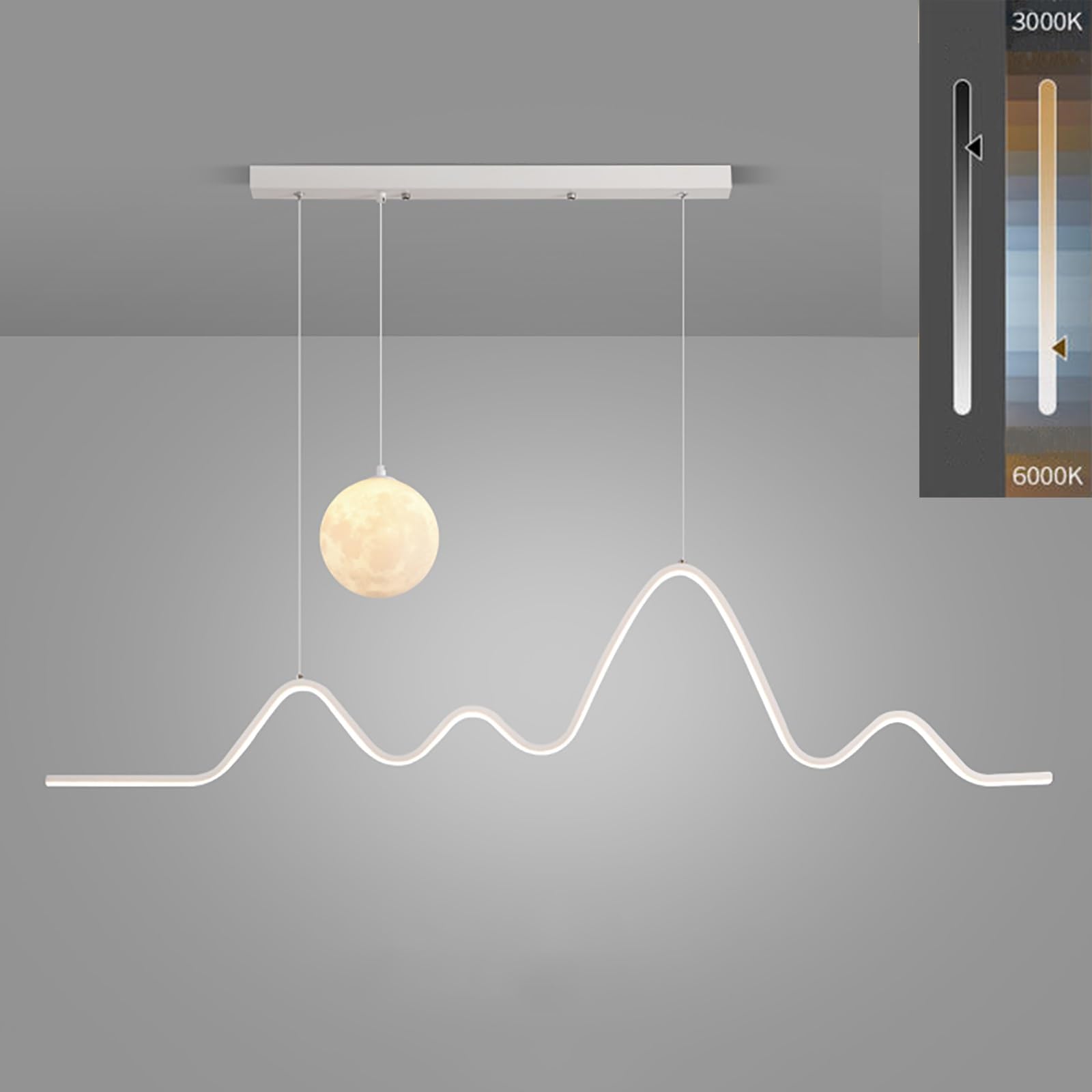 PINNKLPendant Lights Promise Lighting Eye Protection LED Lights, Kitchen Island Pendant Lighting Moon and Landscape Adjustable Length for Dining Room Table Bathroom (Color : Bianco, Size : A)