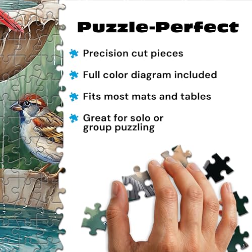 Rompecabezas jigsaw CEACO Baño de Aves para Adultos, 300 piezas, incluye póster, escena de jardín con aves, desafío moderado, ideal para adultos y mayores miniatura 4