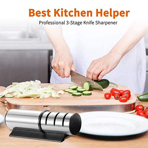 LTLWSH Manuelle Messerschärfer Küchenmesserschärfer aus Edelstahl 3-Stufen rutschfeste Base - Haushalt Messerschleifer… – Bild 8
