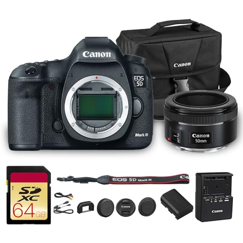 Canon EOS 5D Mark III DSLR Camera | 22.3MP Full-Frame CMOS Sensor, DIGIC 5+ Processor & Full HD Video | Great for Weddings, Portraits & Events (5260B002) + Canon EF 50mm f/1.8 STM Lens + Bag + More