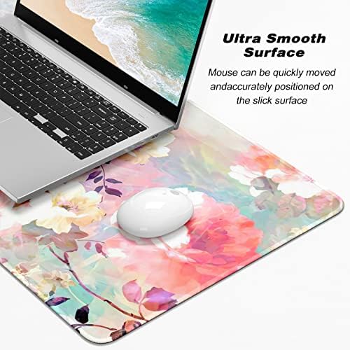 Atufsuat Extended Gaming Mouse Pad, XXL Large Desk Pad 30 x 14 Inch, Big Computer Keyboard Mousepad, Waterproof Mouse Mat with Stitched Edges and Non-Slip Base for Women Office Gaming, Flower
