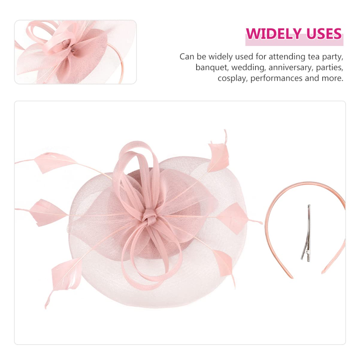 minkissy 5pezzi Fascinator Rete con Fiore Piuma per Donne Cappello Elegante per Cerimonie Feste e Matrimoni Accessorio da Tea Party