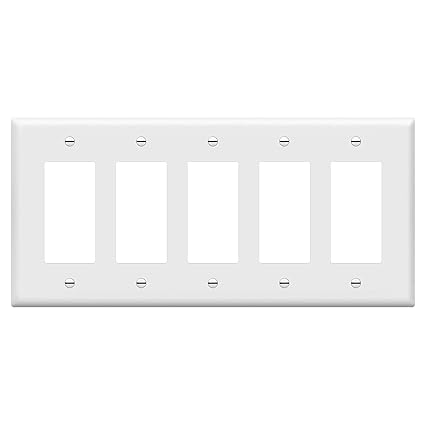 Decorator Light Switch or Receptacle Outlet Wall Plate, Mid-Size 5-Gang 4.88