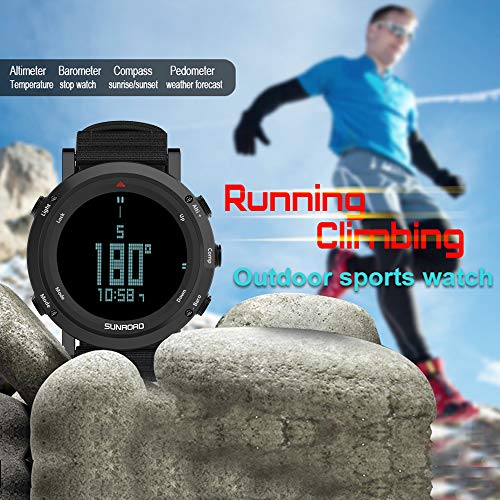 Sunroad Men's Smart Digital Barometer Compass Altimeter Sports Watch With Led Screen Large Face Altimeter Watches & Waterproof Casual Luminous Stopwatch Pedometer Wristwatch (Black) #TOP3
