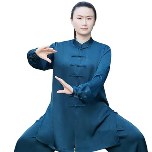 Image of HEARTTOUCH Unisex Tai Chi Uniform Acetate Fabric Chinese Traditional Kung Fu Clothes Qi Gong Martial Arts Training Costume (Blue-2,S)