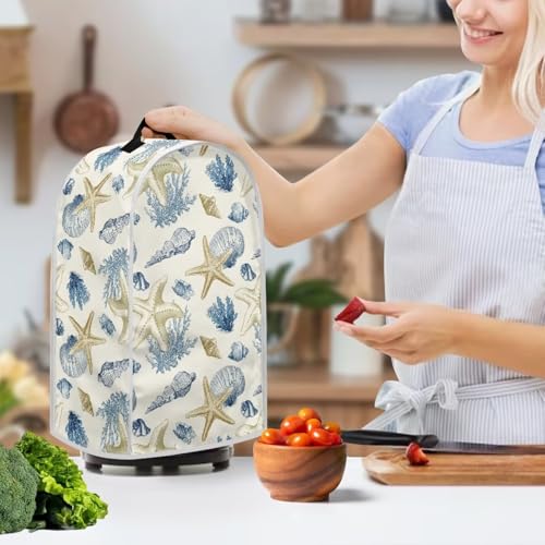 Image of Talayituse Starfish Conch Coral Print Blender Dust Cover, Fingerprint Protection Cover for Stand Mixer or Coffee Machine, Home Kitchen Appliance Covers for Stain Dust Resistant Supplies