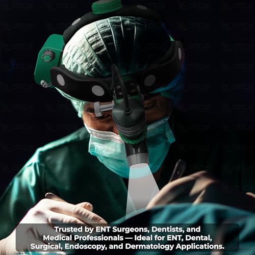 Image of OTICA 10W ENT Surgical LED Headlight High-Intensity Medical Headlamp for Doctors Hospital Dental Portable Rechargeable Headlight (Brightness, Spot Size Control + Dual Detachable Battery) - Green