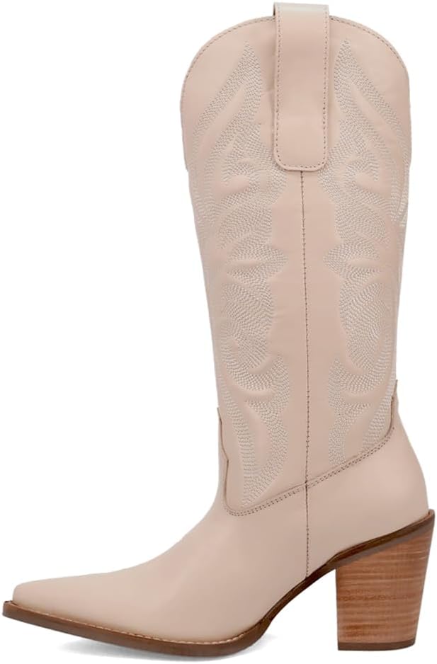 Dingo Womens Hensley Embroidered Snip Toe Pull On Casual Boots Mid Calf Mid Heel 2-3" - Beige - Image 3