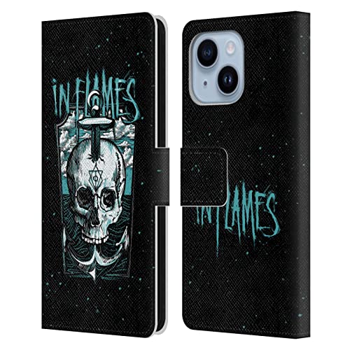Étui iPhone 14 Plus In Flames officiel en cuir avec motif crâne grunge métal et porte-cartes