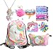 Unicorn Gifts for Girls - Unicorn Drawstring Backpack/Makeup Bag/Bracelet/Necklace/Hair Ties/Keychain/Sticker (Pink Unicorn Head 2)