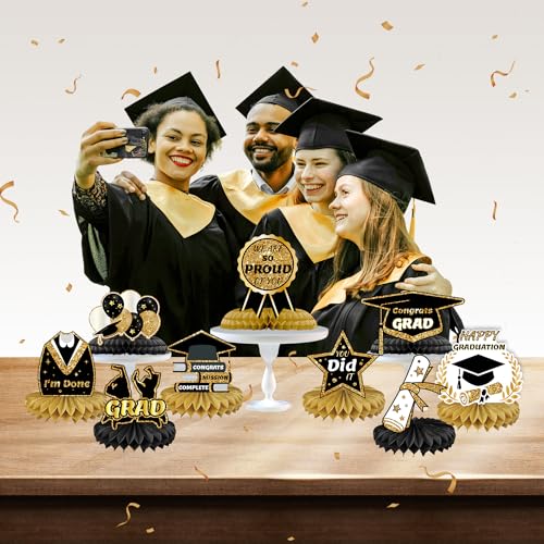 Graduation Decorations Class of 2024, 9PCS 2024 Graduation Party Decorations,Congrats Grad Table Centerpiece Congratulate Graduation Honeycomb Table Toppers for Graduation Party Supplies