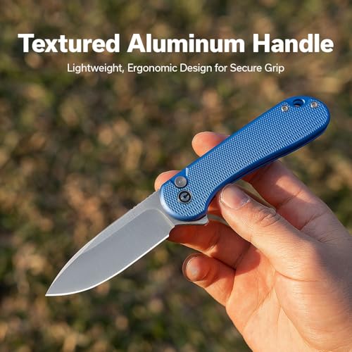 Image of CIVIVI Elementum II Pocket Folding Knife, 2.96 inch Nitro-V Steel Blade Aluminum Handle Knife with Deep Carry Pocket Clip for EDC Camping Hiking Hunting C18062PD-2, Blue