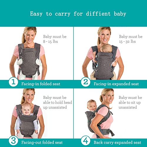 Glooob HWEN-SA Advanced 4-in-1 Grey Carrier - Ergonomic, convertible, face-in and face-out front and back carry for newborns and older babies 8-32 lbs / 3.6-14.5 kg