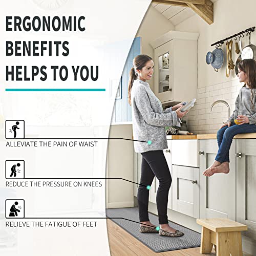 Dexi Kitchen Rugs And Mats Anti Fatigue Mat Cushioned Comfort Runner Rug Standing Floor Rugs Set Of 2,17"X29"+17"X59", Grey #TOP2