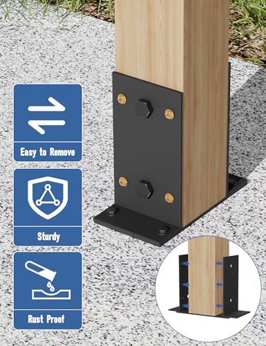 6x6 Post Base 1 Pcs,Heavy Duty Detachable Post Bracket with Adjustable Inner Size (5.6\" x 5.1\"-6.1\"), Rust-Proof Powder-Coated Thick Post Anchor for Deck Railing, Fences, Mailboxes, Pavilions