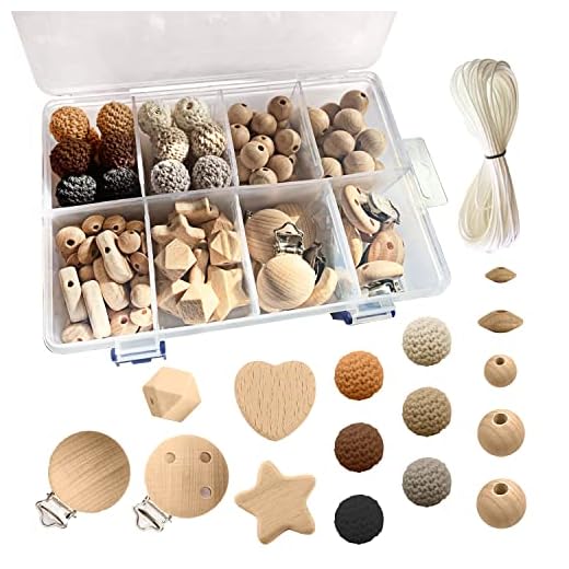 Artlatu 135 Stk Makramee Set - 102 Holzperlen, 24 Stk 20mm Häkeln Perlen, 10 Holzclips, 20m Bastelseilen - Für DIY Schmuck Herstellung, Heimwerker, Handwerk (Set-135)