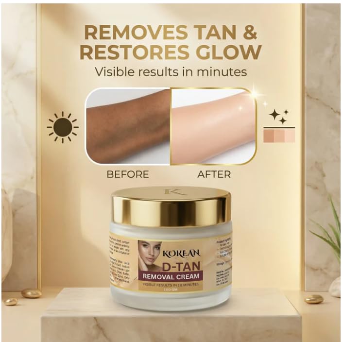 Image of Korean D-Tan Removal Cream Skin Brightening & Tan Removal Face and Body Cream for Dark Spots, Sun Tan, and Uneven Skin Tone (Pack of 1)