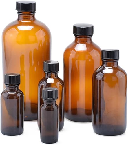 Healvian 4 tarros de vidrio ámbar con tapas de vidrio con tapa Botellas de vidrio con tapas Botella de vidrio ámbar Botellas de agua Botellas de