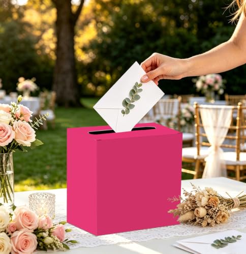 Image of SietDESEO Hot Pink Card Box for Graduation Large Cardboard Gift Card Box Holder for Wedding Reception Birthday Graduation Baby Shower Raffle Ticket Box with Slot