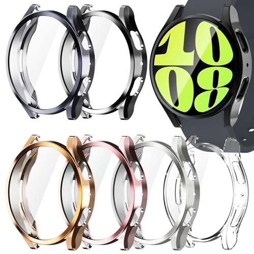 6 Pack Fvlerz Case Compatible with Samsung Galaxy Watch 6 44mm Screen Protector, Soft TPU Face Cover Scratch Resistant Full Protective Bumper Set Accessories for Men Women