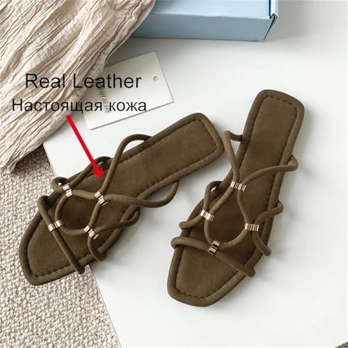 Women's Genuine Leather Slippers - Open Toe Summer Casual Flats (0cm/0in)3