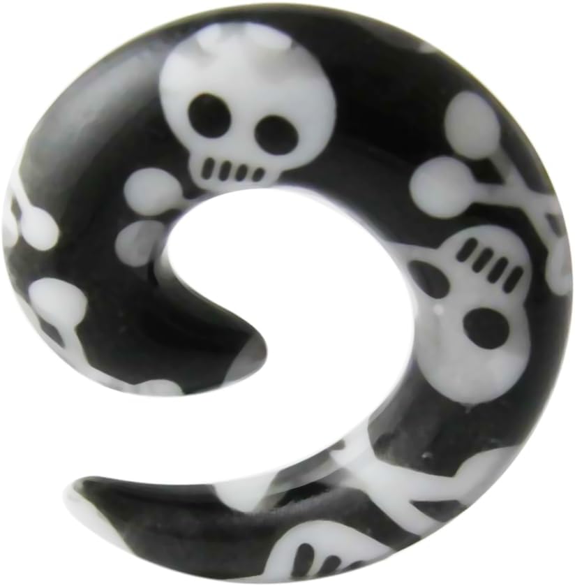 Fancy Skull UV Acrylic Spiral Tapers - Expander - Stretching - Gauge Ear Plug Body Piercing Jewelry
