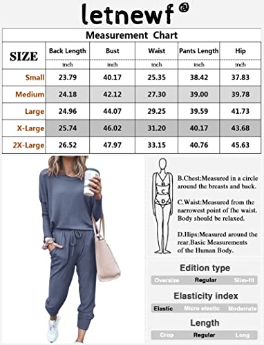 Letnewf Womens Sweatsuit Sets Solid Long Sleeve Round Neck Tracksuit Sets Active Jogger Outfits With Pockets #TOP3