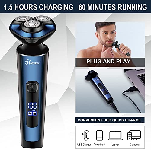 Hatteker Herren Elektrorasierer Rasierer Bartschneider Rotationskopf Rasierer für Männer Kotelettentrimmer Nasentrimmer Nass Trocken IPX7 Wasserdicht Wiederaufladbar Kabellos 3 in 1 - Image 7