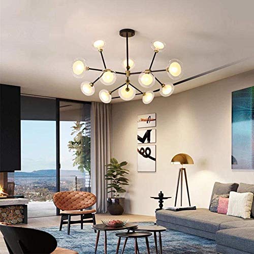 Luminaire globe en verre haut de gamme structure dorée 12 feux