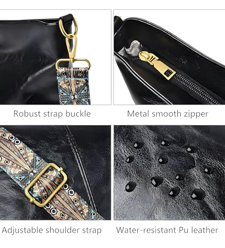 Image of Vegan Leather Hobo Bag with Boho Strap, Brown, 32cm x 11cm x 26cm, Water-Resistant