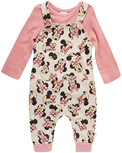 Disney Baby Girls' Minnie Mouse 2 Piece Overall Set - Fleece Romper Long Sleeve T-Shirt Set (Newborn/Infant), Minnie Light Pink/White, Size 0-3M