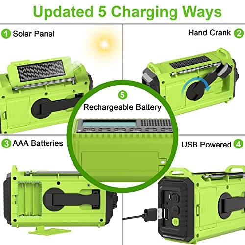 Solar Emergency Weather Radio Hand Crank Powered-5000 Noaa Weather Alert Radio With Lcd Display, Phone Charger, Flashlight, Reading Lamp & Sos-Am/Fm/Shortwave Survival Radio For Home & Power Outages #TOP1