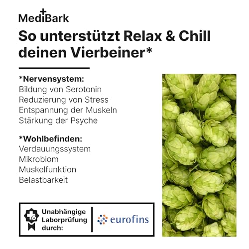 MediBark Relax & Chill – Hundeleckerli mit Baldrian & Passionsblume – Natürliches Beruhigungsmittel für Hunde – Mit Vitamin-B-Komplex – Hunde Leckerlis gegen Stress & Angst – 225 Stück