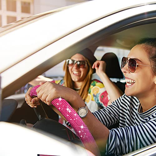 Bling Steering Wheel Cover Women Crystal Diamond Steering Wheel Cover Car Wheel Protector For Vehicle, Car, Auto, Suv And More, 15 Inch (Hot Pink) #TOP5