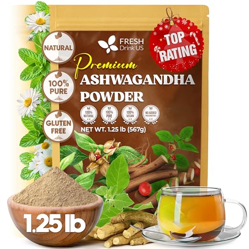 Image of FreshDrinkUS, Premium 20oz Ashwagandha Powder, 100% Natural & Pure, Herbal Tea, No Sugar, No Caffeine, No Gluten, Vegan.