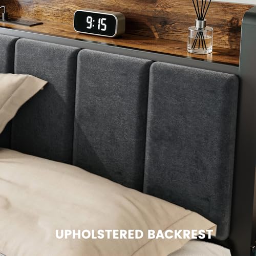 Image of Liians Twin Size Bed Frame with Storage Headboard and Charging Station, Smart RGB LED Lights, Metal Platform Bed with USB & Type-C Ports, Noise Free, Easy Assembly, No Box Spring Needed