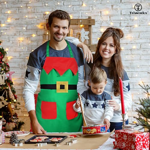 TRIWORKS Aventais de Natal, avental de Papai Noel de Natal com 2 bolsos, aventais de cozinha de cozi