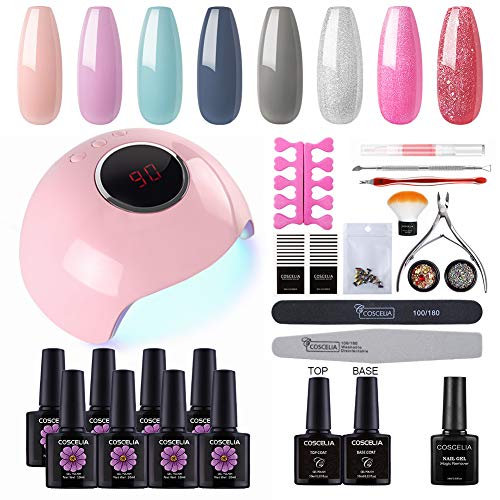 Coscelia Gel Nail Polish Starter Kit with 24W LED Curing Lamp 8 Colors Gel Nail Polish+Nail Magic Remover Top and Base Coat Professional Manicure Tools Kit