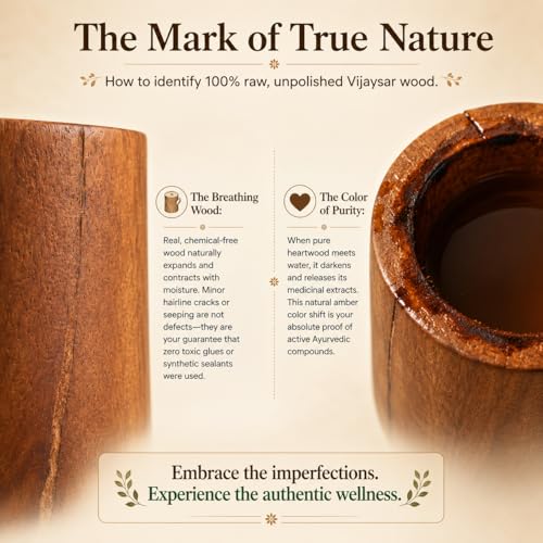 Image of Original Certified Vijaysar Wood(Lakdi) Glass for Sugar Control & Balance | Vijay SAR Wooden Glass for Diabetes Free & Madhumeh Care | Pure Heartwood Tumbler Water Cup