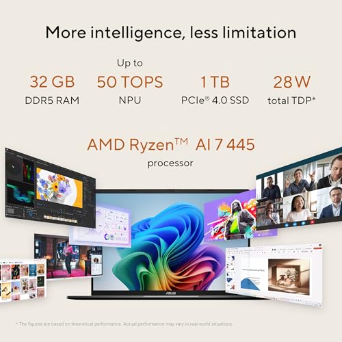 Image of ASUS Vivobook S16 Laptop (2026), 16 inch 16:10 WUXGA OLED Display, Copilot+ PC, AMD Ryzen AI 7 445 Processor, AMD Radeon Graphics, 32 GB RAM, 1TB SSD, WiFi 6, Windows 11 Home, Matte Gray, M3607GA-DS79