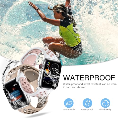 Image of Adorve 4 Pack Sport Bands for Apple Watch 49mm 41mm 40mm 38mm 45mm 44mm 42mm for Women Men, Durable Breathable Soft Silicone Replacement Wrist Strap for iWatch Ultra SE Series 8 7 6 5 4 3 2 1, S /M M /L
