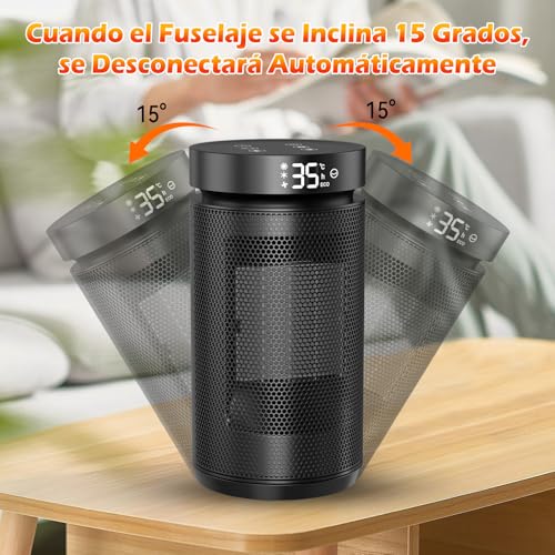 Miniatura 6 de Calefactor Bajo Consumo Con Control Remoto, 1500 W Silencioso Calefactor Cerámico Ptc, Temporizador 12h, Rotación De 70 , Múltiples Funciones De Protección, Ideal Para Salones, Dormitorios Y Baños