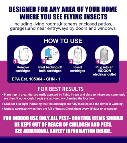 Image of Flying Insect Trap for Indoor Use (2 Starters & 6 Refill Cartridges), UV Light Bug Catcher for Fruit Flies, Gnats & Small Flying Pests, Silent, No-Zap, Mess-Free