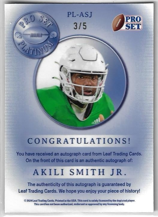 Akili Smith Jr. Autographed & Serial Numbered #3/5 Black Crystal Auto Rookie Card Pro Set Collectible Football Card- 2024 Leaf Pro Set Football Card #PL-ASJ (Ducks)