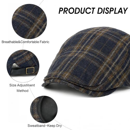 Image of 3Pcs Men's Newsboy Caps Cotton Cooling Hat Adjustable Flat Cap for Men