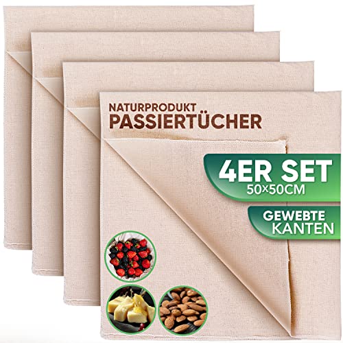 Loco Bird Passiertuch 50x50cm - 4 Stück 100% Baumwolltuch - ungebleichtes...