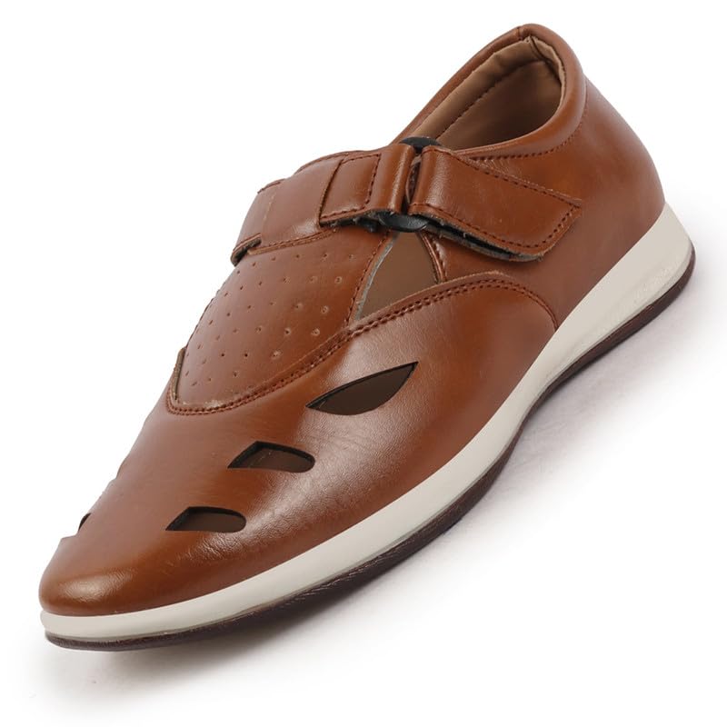 Image of FAUSTO Men's Laser Cut Design Perforated Day Long Comfort Hook and Loop Sandals