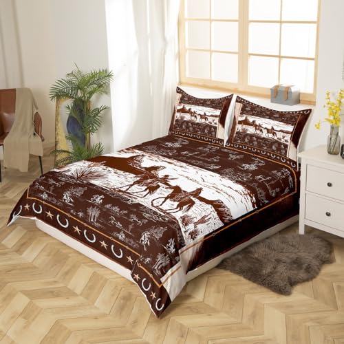 Housse de couette Ouest lit double thème cow-boy literie enfant marron - 3