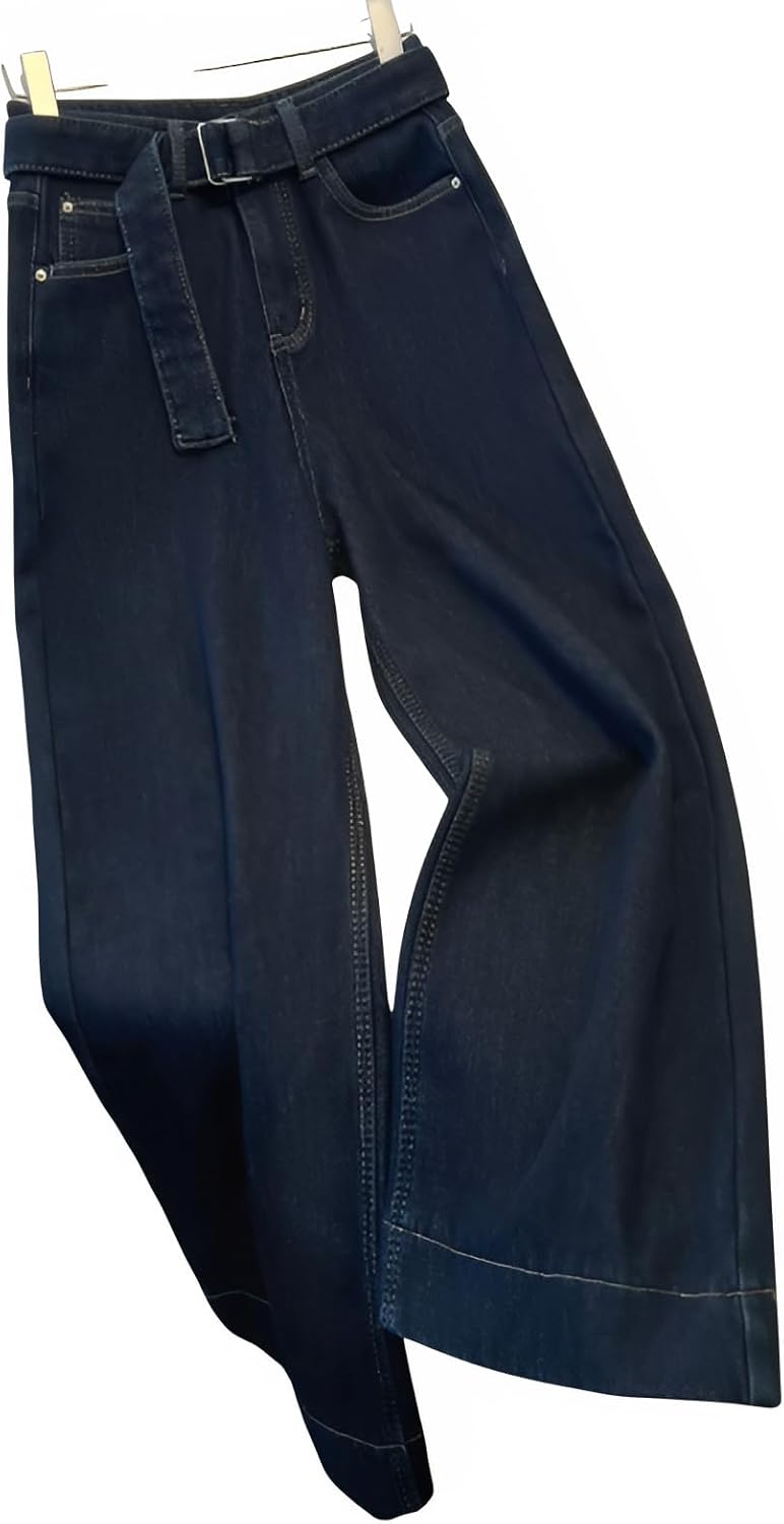 [Kawoly] 高腰ジーンズ 冬用 加厚フ裏地 暖か ス効果 9分ワイドパンツ 女性用 デニム 冬の日常着 体型カバー おしゃれ