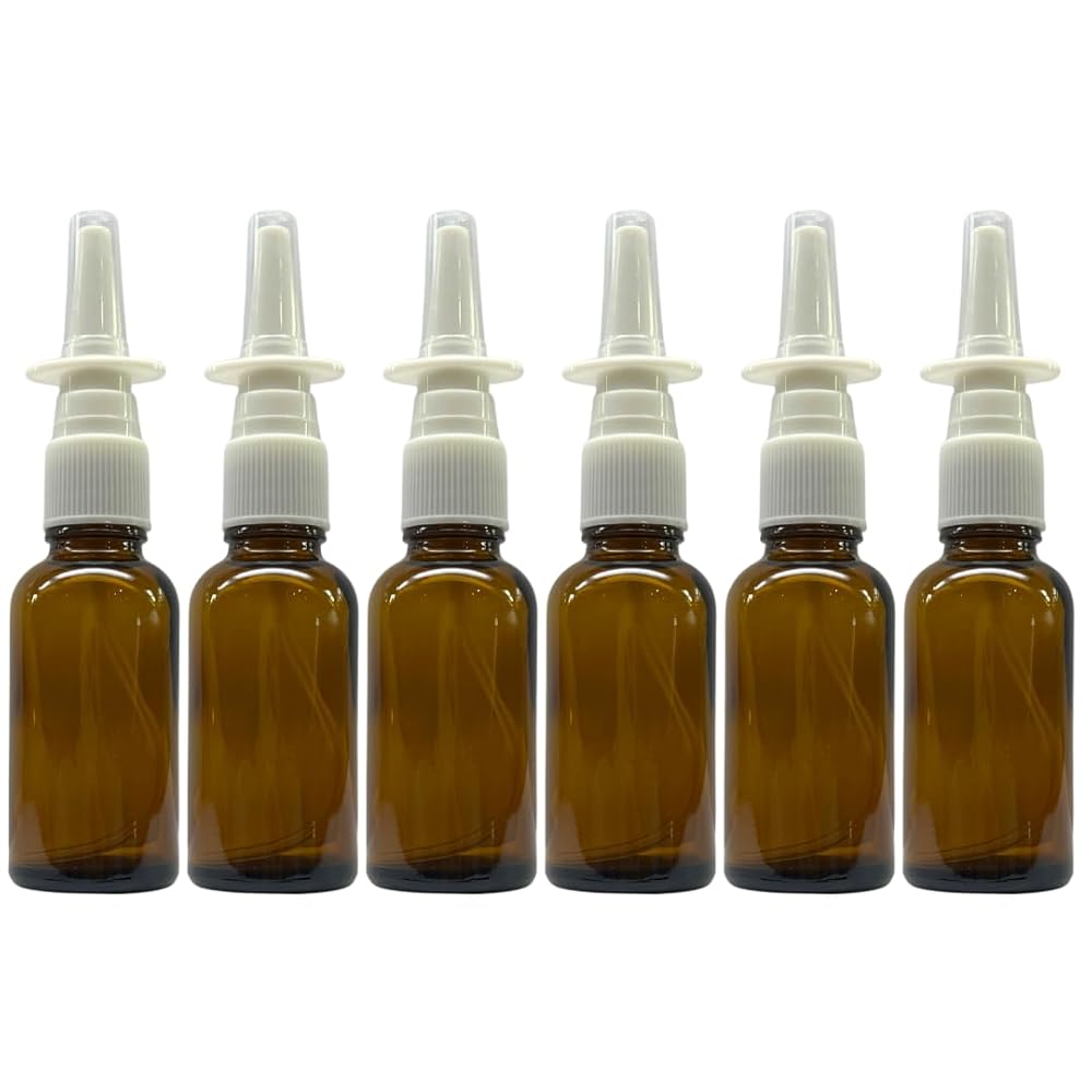 ADVANCED ASCENT Amber Glass 1 oz Nasal Sprayer! EMPTY, Refillable, Travel Sized, Quality Glass for Saline Applications! (6 Pack)